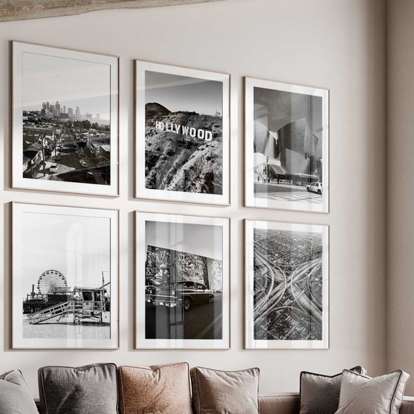Los Angeles California Set of 6 City Prints – Los Angeles California Black and White 6 Piece Wall Art Prints Digital Download Photo Gallery
