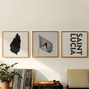 Arte de pared de 3 piezas de fotografía cuadrada en blanco y negro de Santa Lucía, Juego de 3 impresiones de mapas, Descarga digital, Galería, Pósteres, Decoración de pared