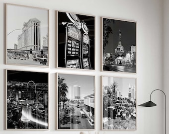 Las Vegas Nevada Black and White Photo 6 Piece Printable Wall Art – Las Vegas Nevada Set of 6 Prints Digital Download Gallery - Vegas Gift