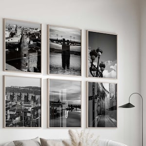 Lot de 6 affiches de ville de Toulouse France – 6 impressions d'art murales en noir et blanc Toulouse France – Galerie de photos à téléchargement numérique dans le salon