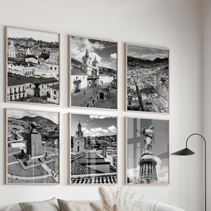 Quito Ecuador Foto en blanco y negro 6 piezas Arte de pared – Quito Ecuador Conjunto de 6 impresiones – Viajes monocromáticos Descarga digital Galería Carteles