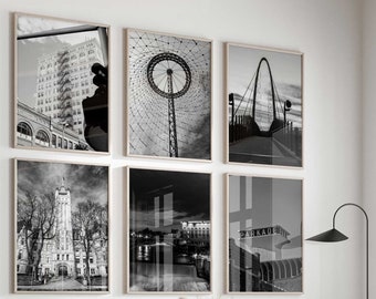Spokane Washington Conjunto de 6 impresiones de la ciudad – Spokane Washington Blanco y negro 6 piezas de impresiones de arte de pared – Descarga digital Galería de fotos Regalo