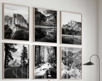 Yosemite National Park California Black and White Photo 6 Piece Wall Art – Yosemite National Park California Set of 6 Print Digital Download