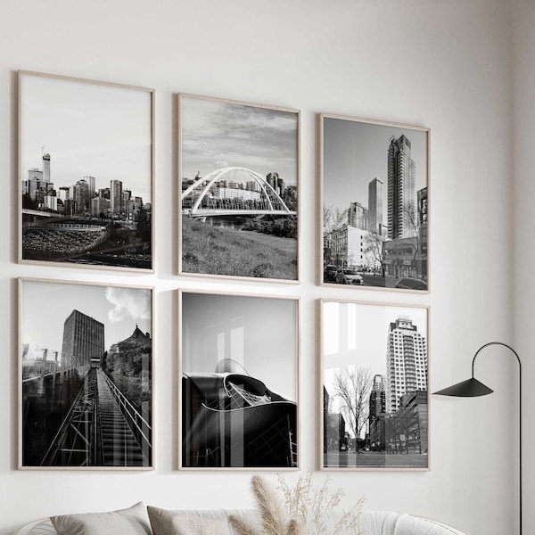 Edmonton Canada Black and White Photo 6 Piece Wall Art – Edmonton Canada Set of 6 Prints – Edmonton Travel Digital Download Gallery Posters