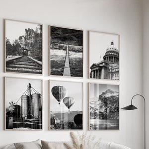 Idaho State Set of 6 Prints - Idaho Black and White Photo 6 Piece Wall Art - Travel Idaho Digital Download Photo Gallery - Idaho Printable