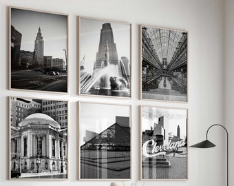 Cleveland Ohio Black and White Photo 6 Piece Wall Art OH – Cleveland Ohio Set of 6 Prints – Travel Digital Download Gallery Posters OH