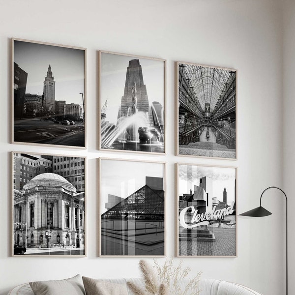 Cleveland Ohio Black and White Photo 6 Piece Wall Art OH – Cleveland Ohio Set of 6 Prints – Travel Digital Download Gallery Posters OH