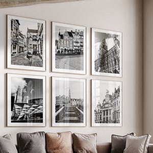 6 oeuvres d'art murales Bruxelles Belgique en noir et blanc - Ensemble de 6 impressions Bruxelles Belgique - Posters de voyage en téléchargement numérique