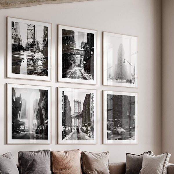 12 tirages New York noir et blanc Winter Gallery Wall Set - New York 12 pièces Wall Art Christmas Posters - New York Snowy Digital Photo