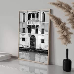 Venice Black and White Photography Print - Venice Canal Poster - Venice Printable Wall Art - Italy Photography Living Room Home Decor Gift