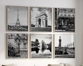 Paris France Set of 6 Square Prints – Paris France Black and White Photo 6 Piece Wall Art – Square Travel Digital Download Gallery Posters |