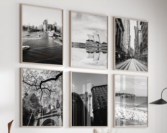 Sydney Black and White Photo 6 Piece Wall Art - Sydney Set of 6 Travel Photo - Australia Black and White Printable Digital Download Gallery