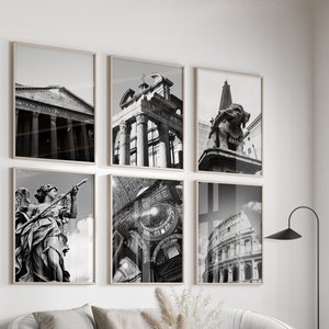 Rome Italy Gallery Set of 6 Photo Prints - Rome Black and White Photography 6 Piece Wall Art Digital Download - Rome Posters Printable Art