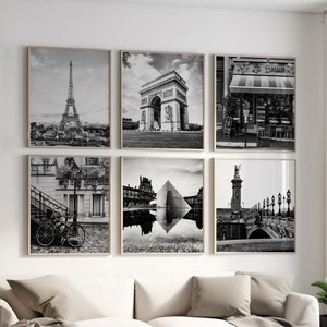 Paris France Set of 6 Square Prints – Paris France Black and White Photo 6 Piece Wall Art – Square Travel Digital Download Gallery Posters