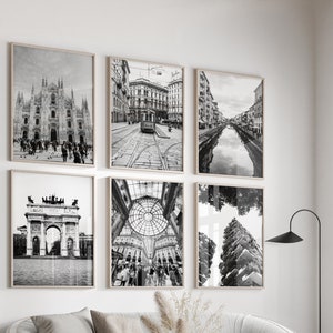 Milan Italy Black and White Photo 6 Piece Wall Art - Milan Travel Photo Set - Milan Italy Digital Download Gallery Printable Photography