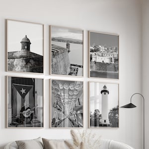 Puerto Rico Black and White Photo 6 Piece Wall Art - Puerto Rico Set of 6 Travel Photo - Puerto Rico Digital Download Gallery Printable Art