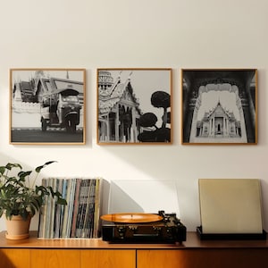 Fotografía cuadrada en blanco y negro de Tailandia Arte de pared de 3 piezas – Conjunto de 3 impresiones de Tailandia – Carteles de la galería de descarga digital de viajes estéticos