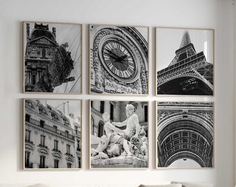 Paris France Set of 6 Square City Photo – Paris France Black and White Prints 6 Piece Wall Art – Europe Travel Digital Download Gallery Set|