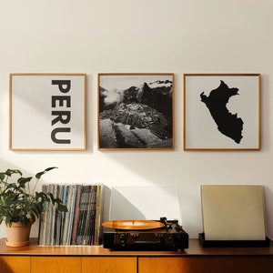 Perú Square Fotografía en blanco y negro 3 piezas Arte de pared – Perú Mapa Impresión Conjunto de 3 impresiones – Galería de descarga digital Pósteres Decoración de pared Regalo