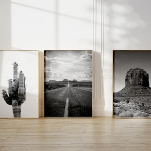 Arizona Desert Wall Art - Black and White Arizona Set of 3 Prints - Cactus Desert Photography - Printable Wall Art Instant Digital Download