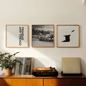 Trinidad y Tobago Square Conjunto de 3 fotos en blanco y negro – Impresión de mapas 3 piezas Arte de pared Sala de estar Galería de descargas digitales Regalo de decoración del hogar