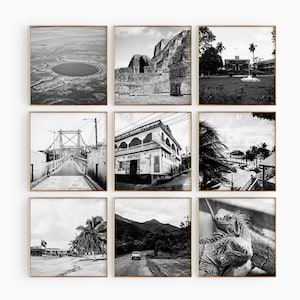 Juego de 9 fotografías en blanco y negro con cuadrados minimalistas de Belice: impresión de mapas de Belice, 9 piezas de arte de pared: galería de descarga digital, decoración de Belice, regalo