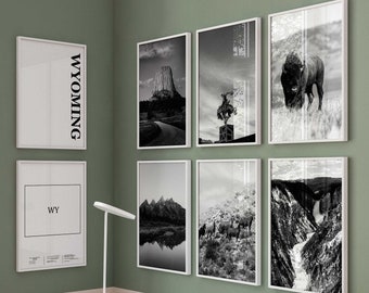 Wyoming Black and White Photo 8 Piece Wall Art WY – Wyoming Set of 8 Prints WY – Travel Digital Download Gallery Posters Wyoming Home Decor