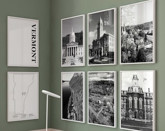 Vermont Schwarz-Weiß-Foto 8-teiliges Wandkunstwerk – Vermont-Set mit 8 Drucken VT – Reise-Digital-Download-Galerieposter VT – Vermont-Dekor VT