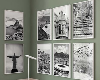 Rio de Janeiro Brazil Black and White Photo 8 Piece Wall Art – Rio de Janeiro Brazil Set of 8 Print – Travel Digital Download Gallery Poster