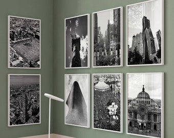 Mexico City CDMX Black and White Photo 8 Piece Wall Art – Mexico City CDMX Set of 8 Prints – Mexico Travel Digital Download Gallery Posters