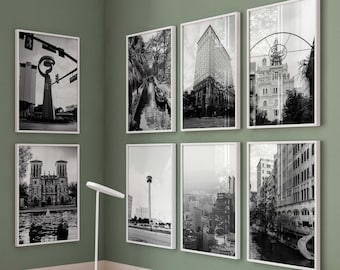 San Antonio Texas Black and White Photo 8 Piece Printable Wall Art – San Antonio Texas Set of 8 Prints – Trendy Digital Download Gallery