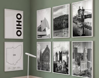 Ohio State Black and White Photo 8 Piece Wall Art OH - Ohio Set 8 Travel Photo OH - Ohio Printable Digital Download Gallery Photography OH