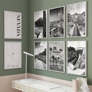 Nevada Schwarzweißfoto 8-teilige Wandkunst Nevada - Karte Nevada 8er-Set Reisefoto - Nevada State Digital Download Galerie Poster zum Ausdrucken