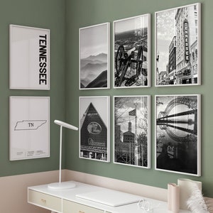 10 oeuvres d'art murales en noir et blanc Tennessee State TN - Tennessee State, 8 affiches, photo de voyage TN - Impression numérique de la carte du Tennessee, TN