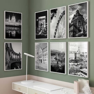 Budapest Hungary Black and White Photo 8 Piece Printable Wall Art – Budapest Hungary Set of 8 Prints – Trendy Digital Download Gallery Gift