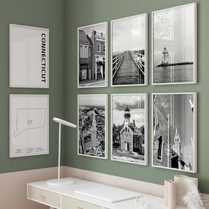Connecticut Black and White Photo 8 Piece Wall Art – Connecticut Set of 8 Prints – Travel Digital Download Gallery Posters – Connecticut CT