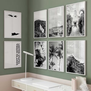 Fotografia em preto e branco das Ilhas Virgens dos EUA Arte de parede de 8 peças - Conjunto de impressão de mapa de 8 impressões - Download digital Galeria de pôsteres Decoração de parede Presente