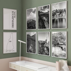 New Hampshire Schwarzweißfoto 8-teilige Wandkunst - New Hampshire Set von 8 Reisefoto - New Hampshire Digital Download druckbare Karte