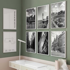 Massachusetts Black and White Photo 8 Piece Wall Art MA – Massachusetts Set of 8 Prints – Travel Digital Download Gallery Poster - Boston MA