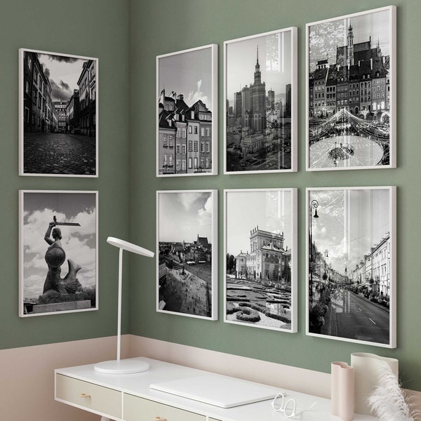 Warsaw Poland Black and White Photo 8 Piece Wall Art – Warsaw Poland Set of 8 Prints – Warsaw Poland Travel Digital Download Gallery Posters