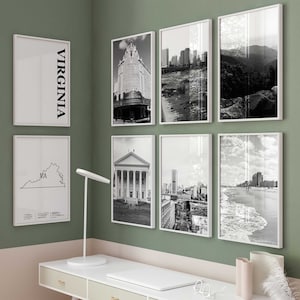 Virginia Black and White Photo 8 Piece Wall Art VA – Virginia Set of 8 Prints – Travel Digital Download Gallery Posters – Virginia Decor VA