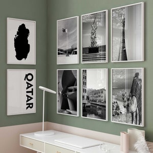Qatar Black and White Photograph 8 Piece Wall Art – Qatar Map Print Set of 8 Prints – Digital Download Gallery Set Posters Wall Decor Gift
