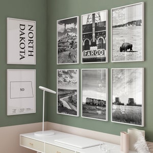 North Dakota State ND Black and White Photo 8 Piece Wall Art - North Dakota Set of 8 Travel Photo - Map Digital Download Gallery Prints ND