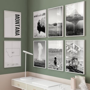Foto en blanco y negro de Montana Arte de pared de 8 piezas – Conjunto de 8 impresiones del estado de Montana – Pósteres de la galería de descarga digital de viajes – Decoración de Montana