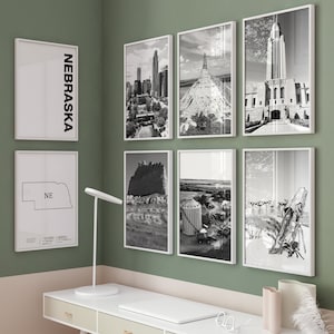 Nebraska foto en blanco y negro 8 piezas arte de pared - Nebraska conjunto de 8 fotos de viaje NE - Nebraska mapa imprimible galería digital fotografía NE