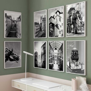 Nantes Frankreich minimalistisches Set mit 8 Drucken – Nantes Frankreich Schwarzweißfoto 8-teilige Wandkunst – Reise-Sofortdownload Galerieposter