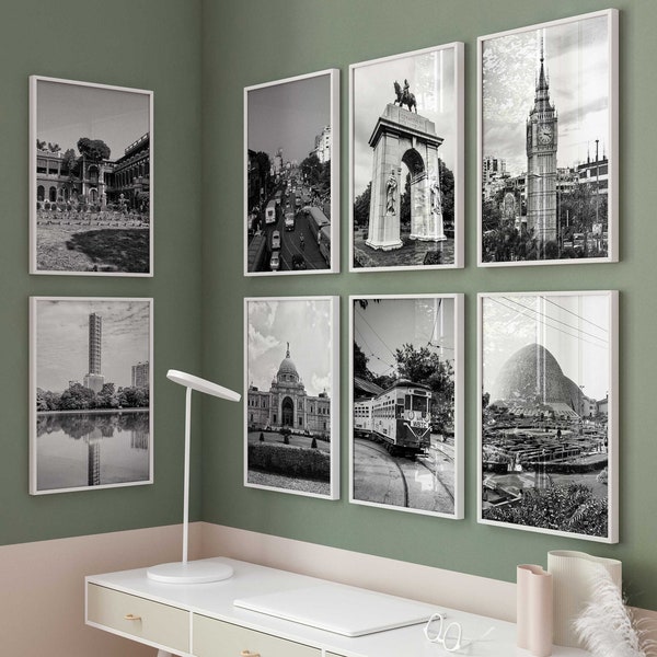 Kolkata India Black and White Photo 8 Piece Wall Art – Kolkata West Bengal Set of 8 Prints – Calcutta Travel Digital Download Gallery Poster