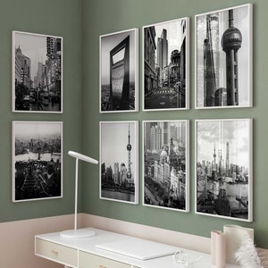 Shanghai China Black and White Photo 8 Piece Wall Art – Shanghai China Set of 8 Prints – Shanghai Travel Digital Download Gallery Posters