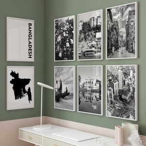 Fotografía en blanco y negro de Bangladesh, arte de pared de 8 piezas – Juego de impresión de mapas de Bangladesh de 8 impresiones – Galería de descarga digital carteles decoración de pared