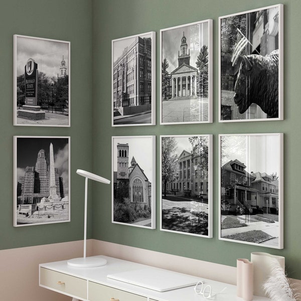 Buffalo New York Set of 8 City Prints – Buffalo New York Black and White 8 Piece Wall Art Prints – NY Buffalo Digital Download Photo Gallery